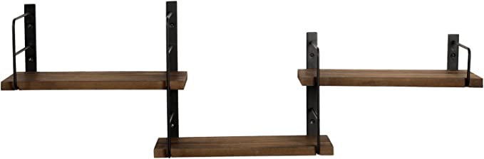 Adjustable Wood Floating Shelves, Wall Mounted 3-Shelf Display Unit Decorative Rack-MyGift