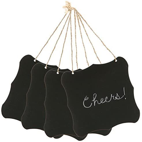 Set of 4, 6-Inch Hanging Black Vintage Blackboard with Jute String, Wall Décor Chalkboard Signs-MyGift