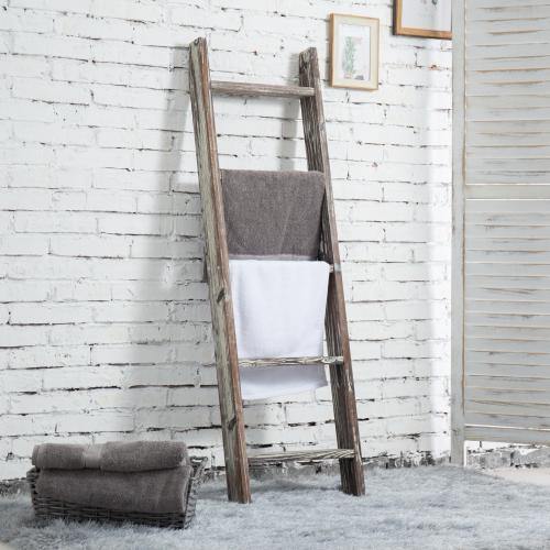 4.5-Foot Ladder-Style Torched Wood Blanket Rack - MyGift