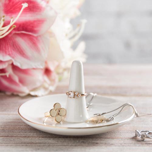 White Ceramic Jewelry Dish with Gold Trim - MyGift