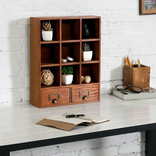 Freestanding Wooden Shadow Box w/ 2 Drawers - MyGift