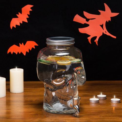 1-Gallon Glass Skull Drink Dispenser, Clear - MyGift