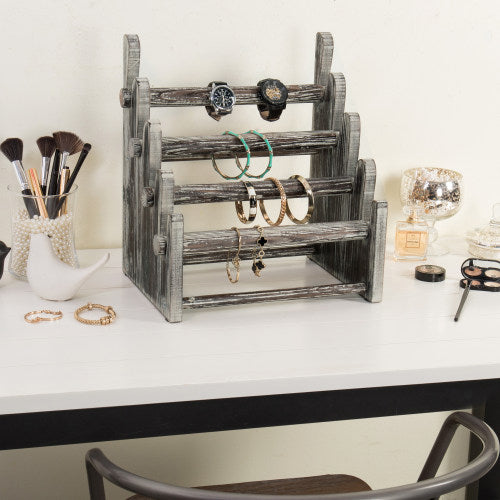 4-Tier Rustic Wood Jewelry Display Rack-MyGift