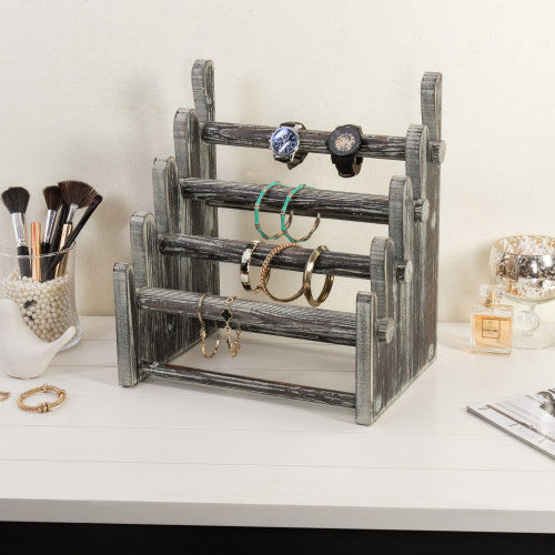 4-Tier Rustic Wood Jewelry Display Rack-MyGift