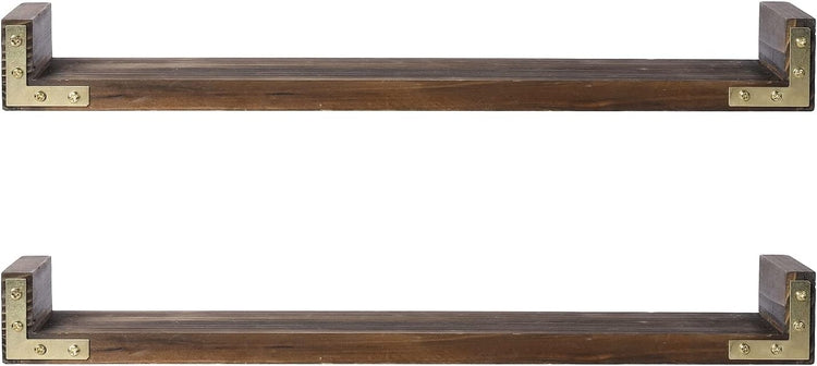 Set of 2, Burnt Wood Wall Mounted Small Collectibles, Figurine Display Floating Shelf-MyGift