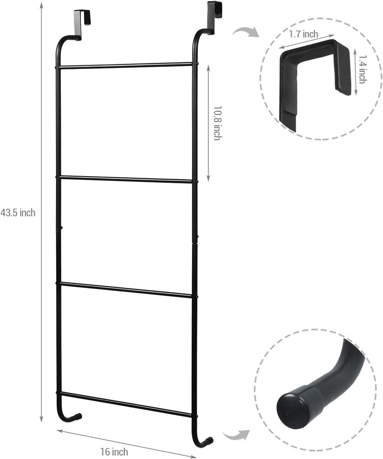 OvertheDoor Bathroom Towel Rack, Matte Black Metal Ladder Towel Hold