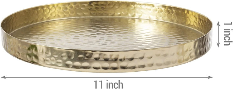 Hammered Brass Round Tray, Aluminum Plated Serving Display Platter, Centerpieces and Vanity Tray-MyGift