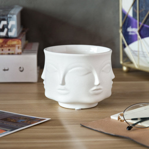 White Ceramic Guanyin Multi-Face Succulent Planter-MyGift