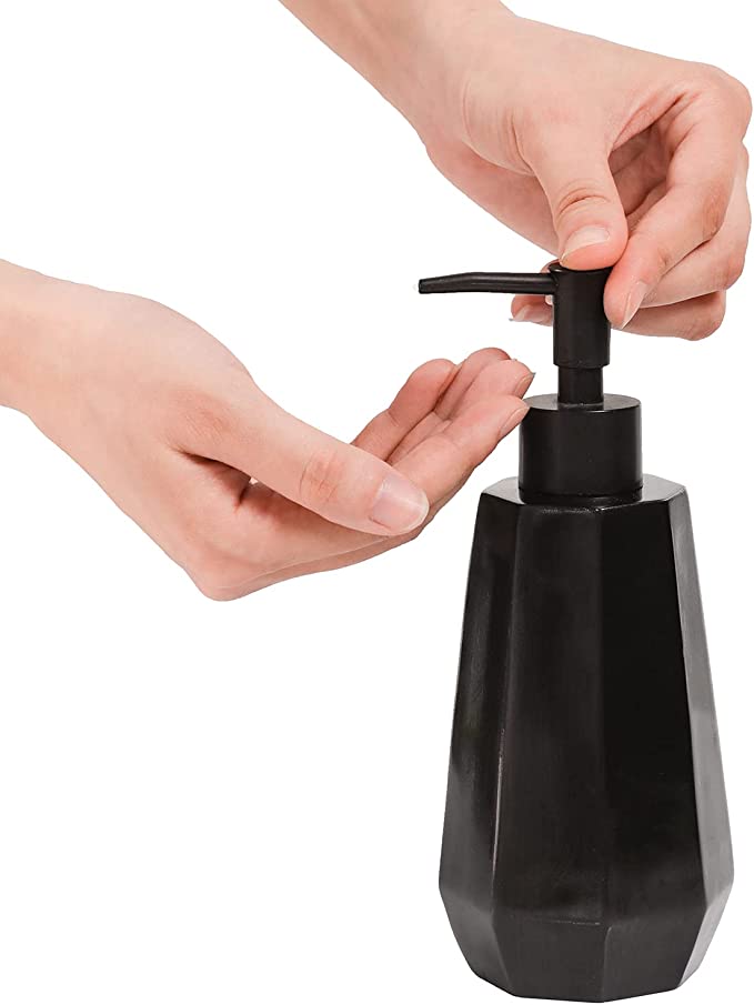 4 Piece Matte Black Resin Bathroom Accessory Set, Includes Soap Dish, Tumbler, Toothbrush Holder and Pump Dispenser-MyGift