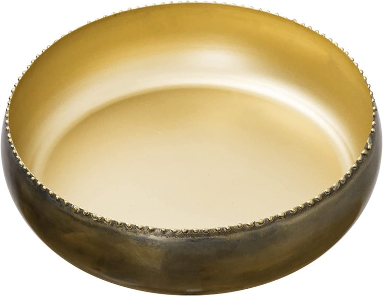 Brass Toned Metal Round Planter Bowl with Pebbled Rim, Shallow Succulent Pot-MyGift