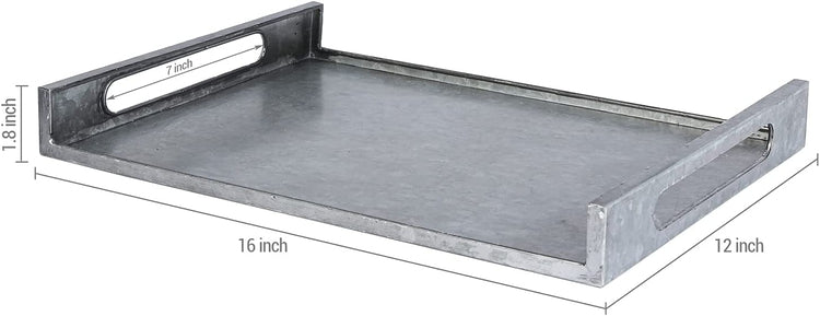 Large Galvanized Metal Serving Tray with Cutout Handles-MyGift