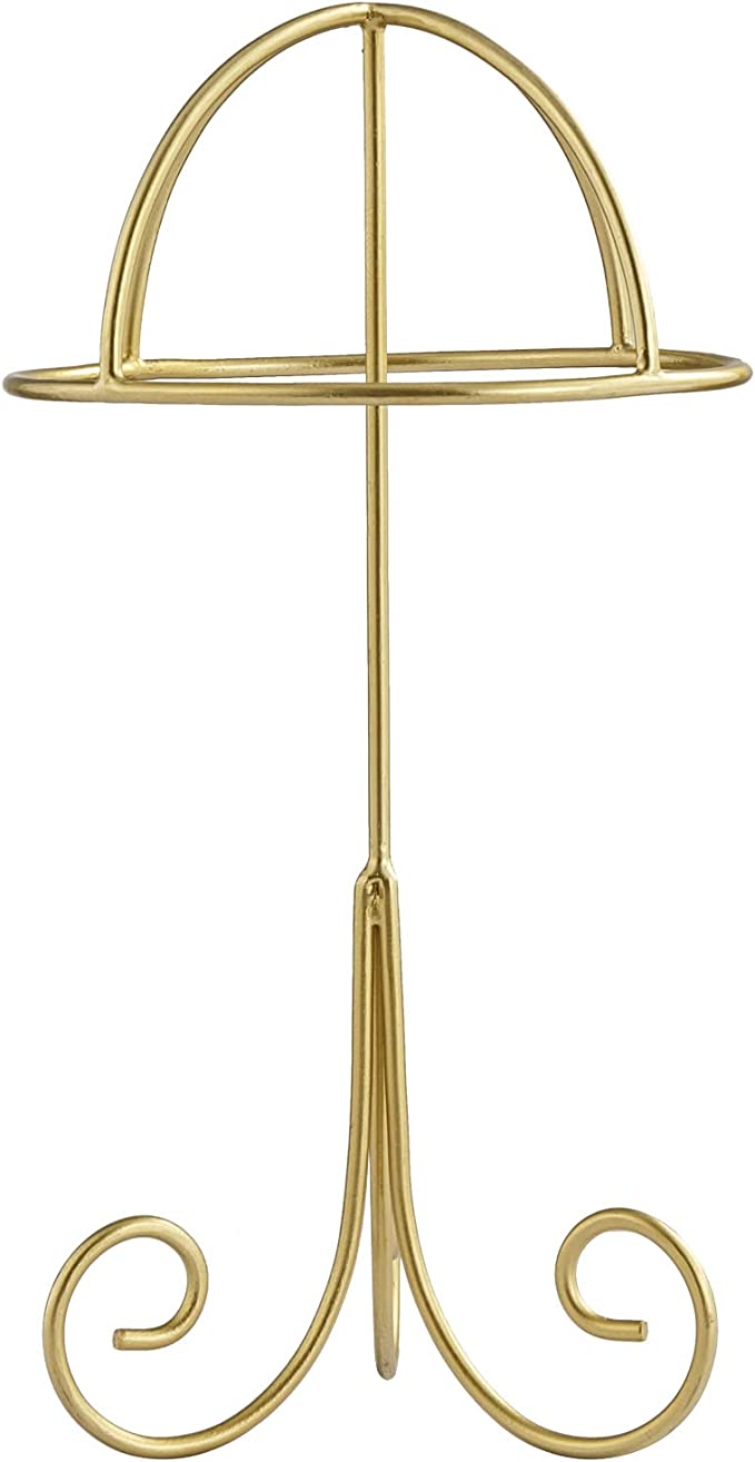 12.5 Inch Modern Brass Tone Metal Wire Tabletop Hat Rack and Wig Display Stand-MyGift