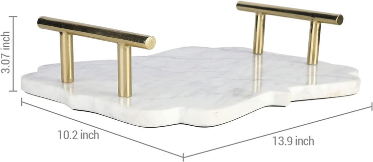 White Marble Serving Tray with Brass Tone Handles, Elegant Decorative Tray Home Decoration-MyGift