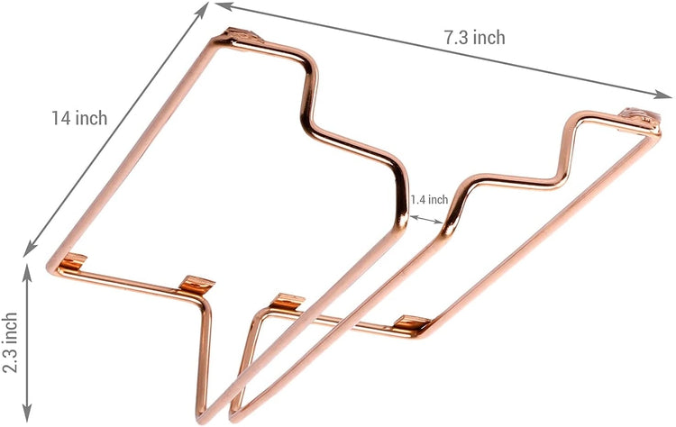 Set of 3, Under Cabinet Mounted Copper Tone Metal Wire Frame Stemware Wine Glass Storage Racks-MyGift