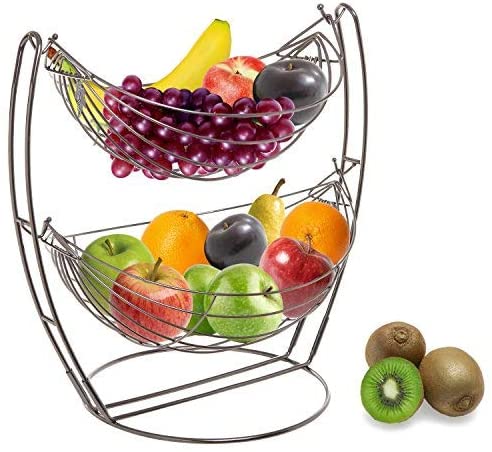 2-Tier, Metal Double Hammock Fruit and Vegetable Rack, Produce Basket Display Stand-MyGift