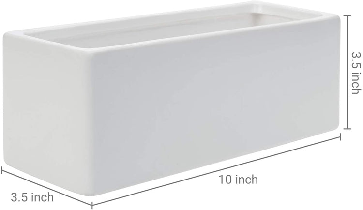 Set of 2, 10 Inch Modern Matte White Rectangular Ceramic Wall Mounted Hanging Planter Boxes-MyGift