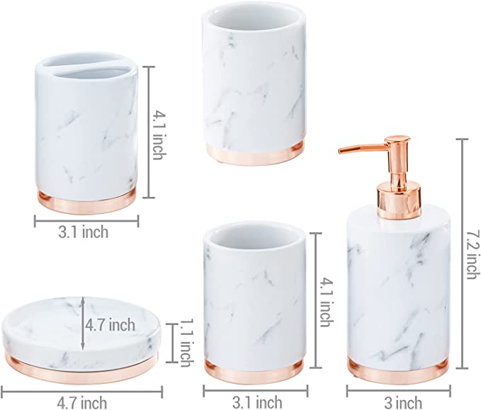 Modern Bathroom Accessories Set, Bath Accessory with Toothbrush Holder, Pump Dispenser, Tumbler and Soap Dish-MyGift