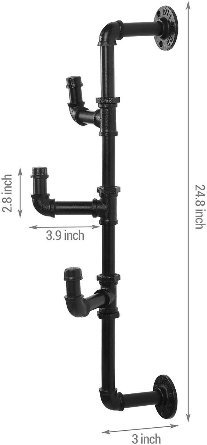 25-inch Industrial Design Black Metal Wall Hanging Hat and Coat Rack with 3 Adjustable Arm Hooks-MyGift