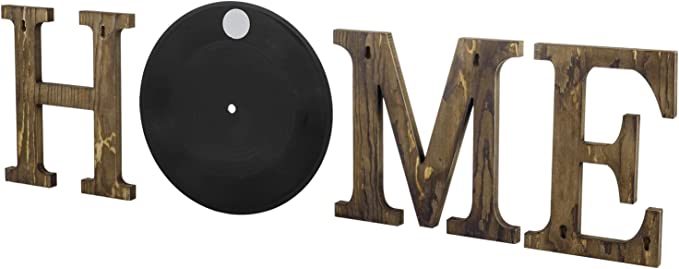 Dark Burnt Wood Wall Mounted Home Letter Sign with Vinyl Record Design-MyGift