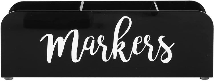 Whiteboard Marker Holder, Black Acrylic Wall Mounted or Tabletop Marker, Eraser, Cleaner Caddy with Cursive MARKERS Sign-MyGift