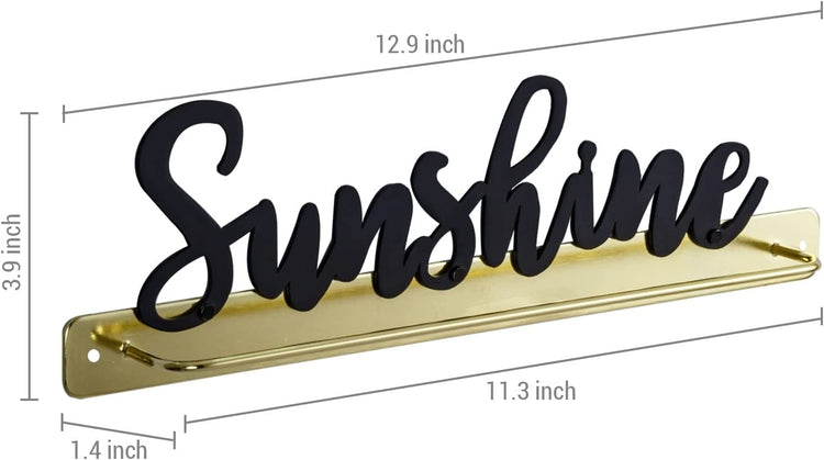 Brass Metal Wire Wall Mounted Sunglasses Holder with Matte Black Metal Cursive "Sunshine" Word Decoration-MyGift