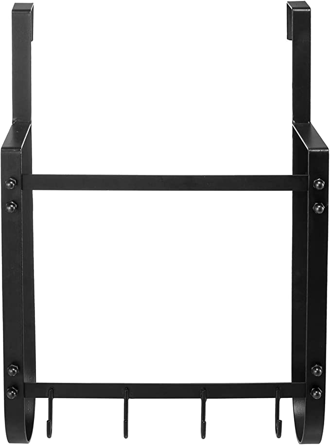 Black Metal Over The Door Rack, Bath Towel Hanging Storage Organizer with 4 Hooks-MyGift