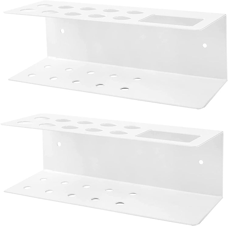 Set of 2, 10 Slot White Metal Wall Mounted Whiteboard Marker and Eraser Supplies Holder Rack-MyGift