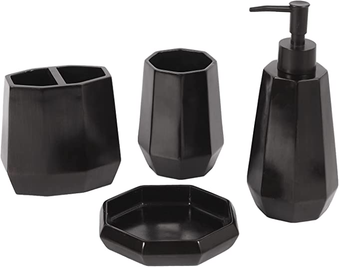 4 Piece Matte Black Resin Bathroom Accessory Set, Includes Soap Dish, –  MyGift