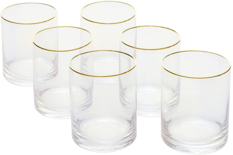 15 oz Iridescent Lowball, Old Fashioned Rocks Glasses with Gold Rim, Set of 6 Drinking Tumbler Beverage Glasses-MyGift