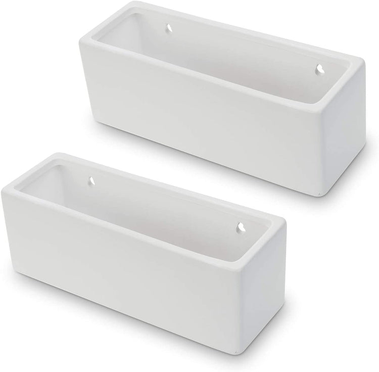 Set of 2, 10 Inch Modern Matte White Rectangular Ceramic Wall Mounted Hanging Planter Boxes-MyGift