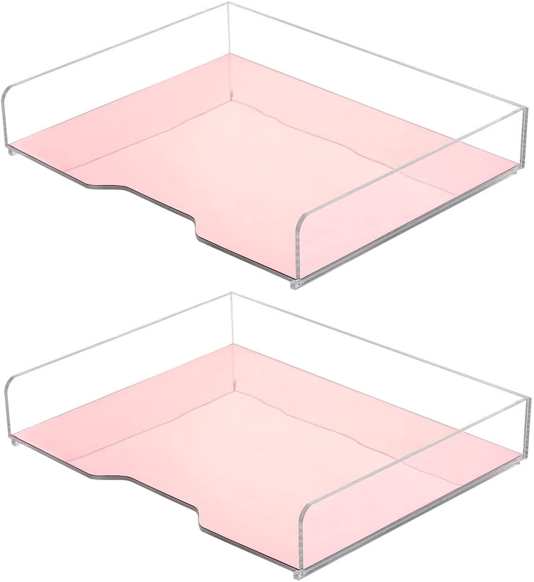 Set of 2, Rose Gold and Clear Acrylic Stacking Desktop Document Letter Trays, File Folder Storage Organizers-MyGift
