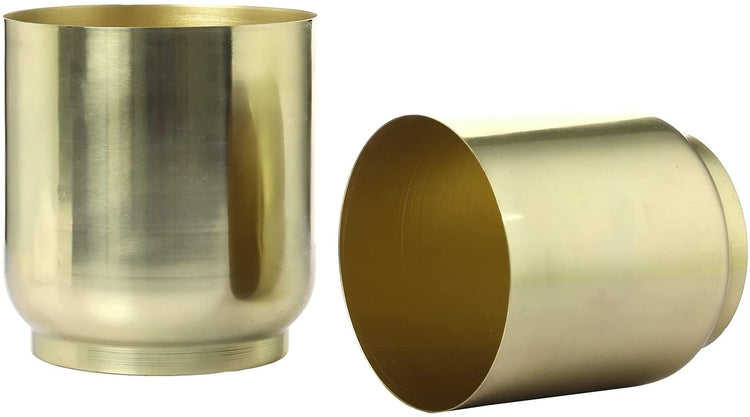 Set of 2, Planter Pot, Shiny Brass Planter, Metal Cylindrical Indoor Plant Container-MyGift