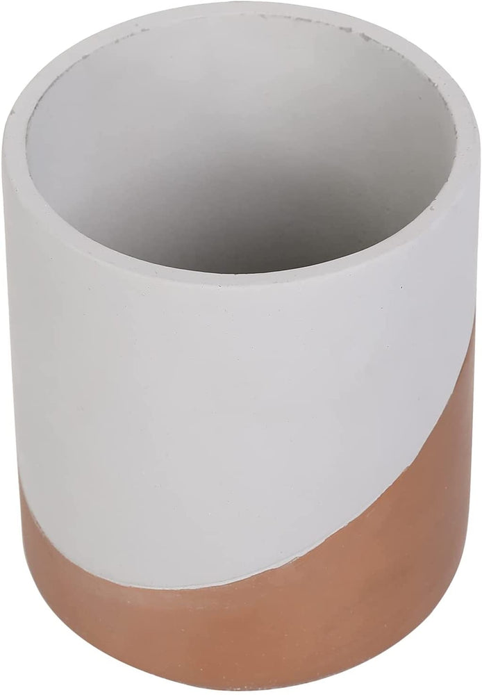 Round Concrete Cooking Utensil Holder Crock, Kitchen Tool Storage Caddy with Copper Tone Angle Accented-MyGift