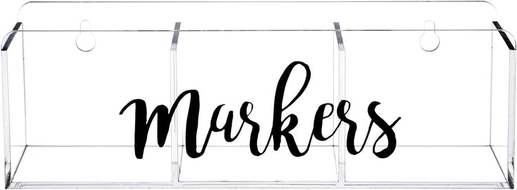 Clear Whiteboard Marker Holder with Black "Markers" Label, Wall Mounted or Tabletop Caddy for Dry Erase Accessories-MyGift