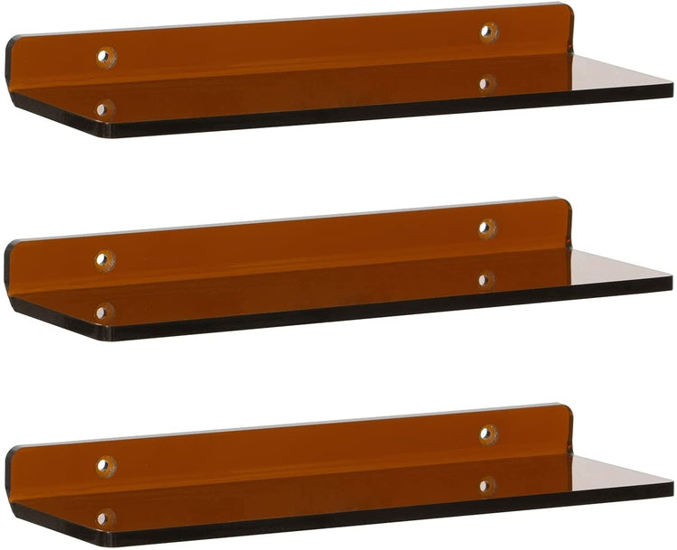 Set of 3, Amber Acrylic Floating Shelf, Wall Mounted Storage Display Shelves Racks-MyGift