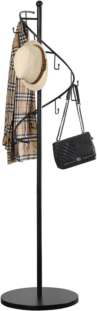Matte Black Metal Spiral Garment Rack with 10 Hooks, Freestanding Clothing Hanger Display for Coats, Bags, and Scarves-MyGift