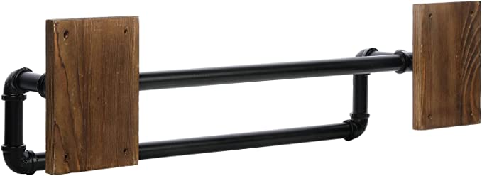 Industrial Pipe Towel Bar 24 inch Towel Rack Towel Holder, Wall Mounted Double Bar Towel Rack-MyGift
