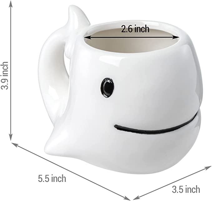 White Ceramic Whale Shaped Coffee Mug with Handle and Smiling Whale Design, Novelty Gift Mugs-MyGift