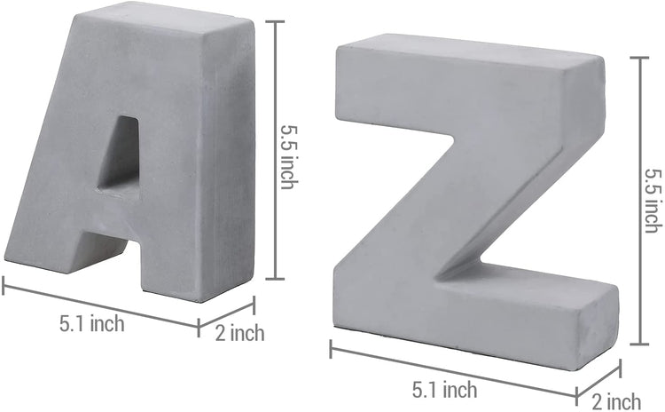 2 Piece Set, Gray Concrete A to Z Block Letter Bookends, Decorative Office Tabletop Book Ends-MyGift