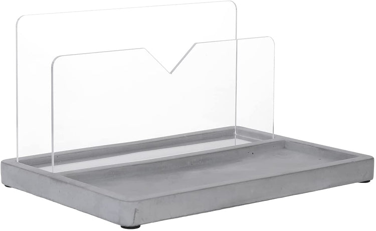 Desk Mail Sorter, Industrial Concrete Gray and Clear Acrylic Stationery Organizer, Letter Holder and Supply Storage Tray-MyGift