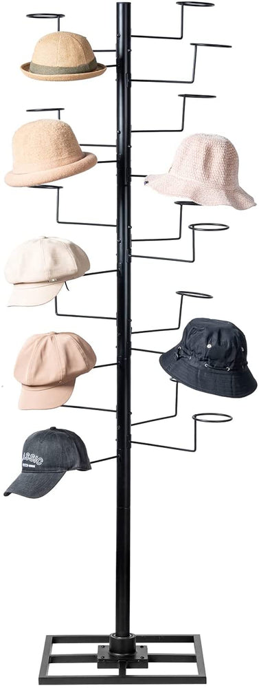 6 Foot Freestanding Black Metal Hat Organizer Rack, 360 Degree Rotating Wig or Cowboy Hat Display Stand-MyGift