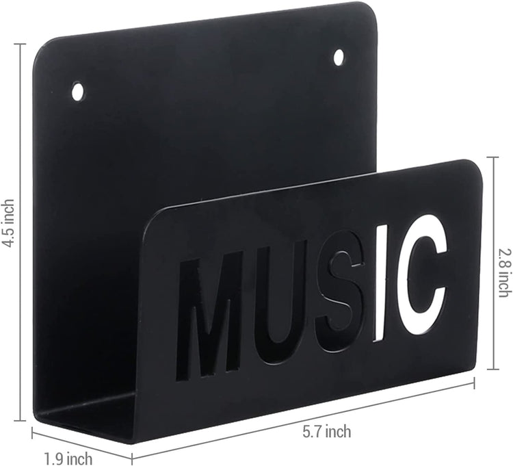Wall Mounted Matte Black Metal CD Holder Rack, Hanging Media Jewel Case Organizer with Cut Out MUSIC Design, Set of 2-MyGift