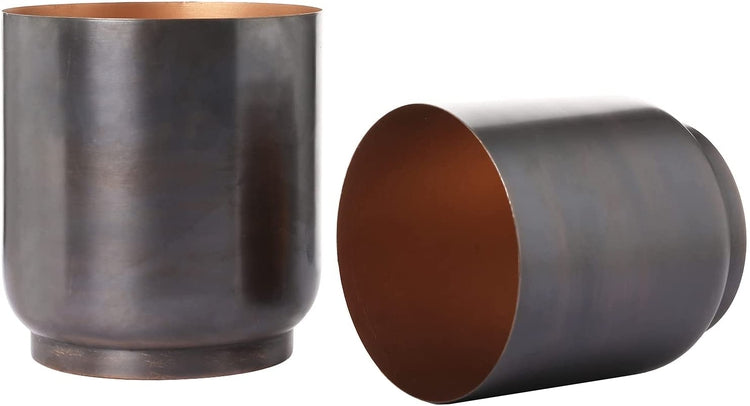 Set of 2, Copper Planter, Metal Cylindrical Indoor Planter Pot-MyGift