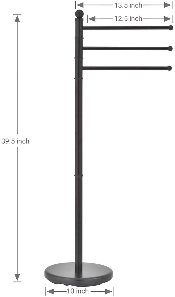 40-inch Freestanding Matte Black Bathroom Towel Hanging Rack with 3 Swivel Bar Arms-MyGift