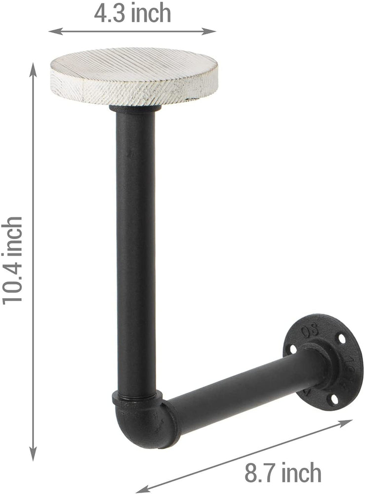 Set of 3, Hat Rack Wall Mount Industrial Black Metal Pipe and Whitewashed Wood Circular Form Wig Holder-MyGift