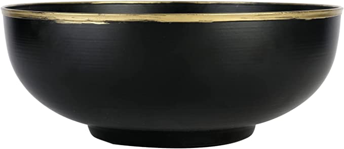 Black Metal Home Decor Decorative Bowl, 10 Inch Decorative Fruit Bowl with Gold Rim-MyGift