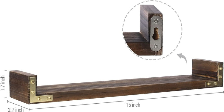 Set of 2, Burnt Wood Wall Mounted Small Collectibles, Figurine Display Floating Shelf-MyGift