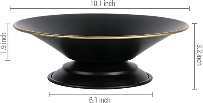 10-inch Art Deco Style Black Metal Footed Serving Platter with Gold Rim-MyGift
