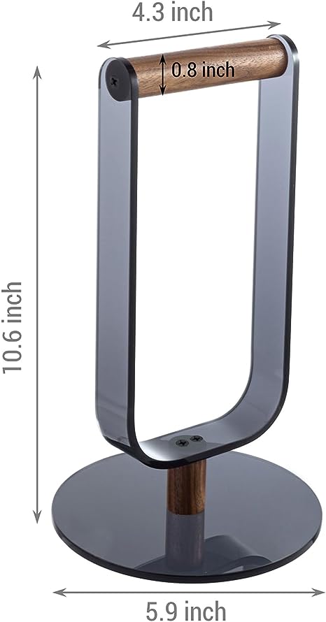 Desktop Black Acrylic and Wood Bar Headphone Stand, Tabletop Headset Cradle Rest-MyGift