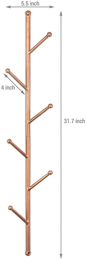 6-Hook Copper Tone Metal Branch Style Wall Mounted Vertical Coat Tree Rack-MyGift